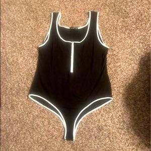 Brand New! Black, White Trim Bodysuit 1X